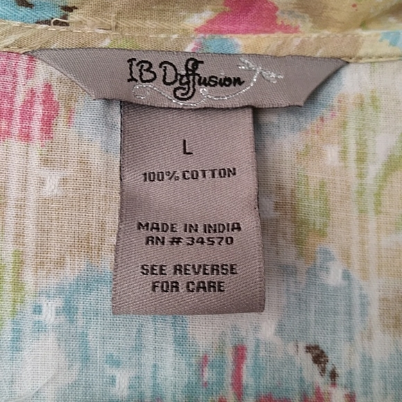 IB Diffusion Floral Ruffle Swiss Dot Button Down Top L Pink Mauve Blue - Picture 2 of 16